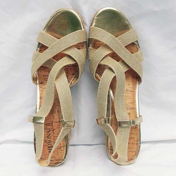 MERONA Gold Wedge Espadrilles Sandals | Size 11M w/Box - Picture 3 of 12
